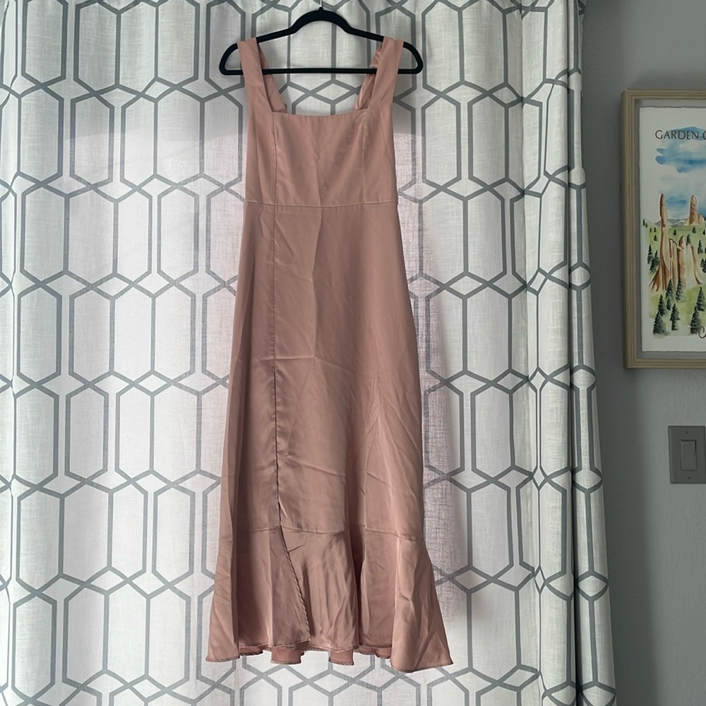 Show Me Your Mumu Rose Gold Satin Midi Dress